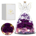 Mothers Day Rose Gifts for Women Preserved Real Flower in Glass Angel Figurines Roses for Delivery Prime Birthday Gifts for Mom Grandma Girlfriend Wife Her, Full Purple - color: Purple Pur