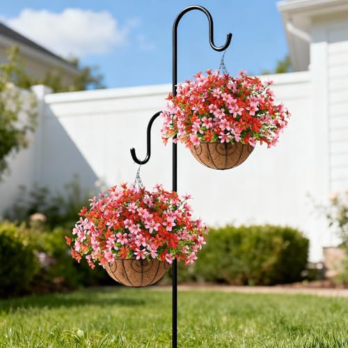 INQCMY Artificial Hanging Flowers for Outdoors, 5 Bundles UV Resistant Artificial Hanging Baskets,All Weather Fake Flowers for Patio, Porch, Yard, Window Box,Home for Spring Summer Decoration. - color: Red Pink