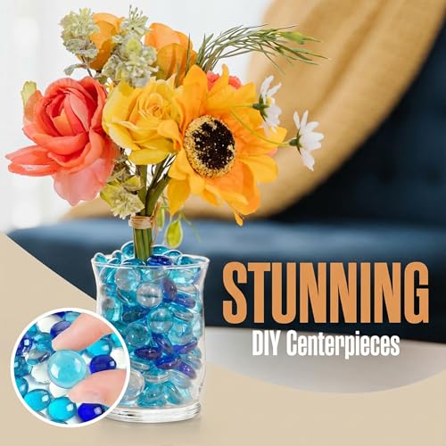 Houseables Glass Beads for Vases, Marbles for Vases, Glass Marbles, Blue & Clear Beads, Flat, Blue & Clear Gems, Filler, Crafts, Pebbles, Stones, Decorative Rocks, Plants, Flower, Fishbowl, 5LB, 500PC - color: Clear & Blue, size: 5LBS