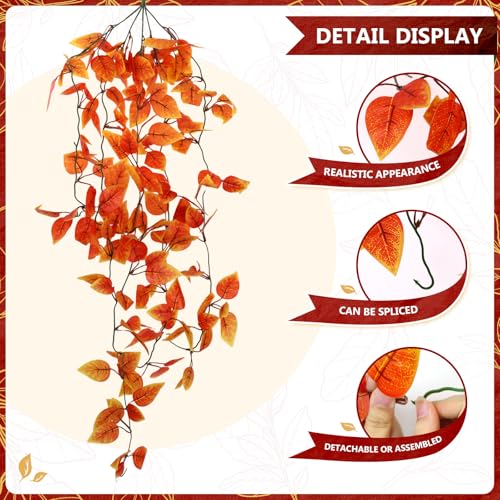 2-Pack Fake Hanging Plants, Faux Hanging Plant Artificial Greenery for Living Room Bedroom Boho Wall Shelf Indoor Outdoor Decor (Orange Pothos Ivy Vines) - color: Orange Pothos Ivy Vines
