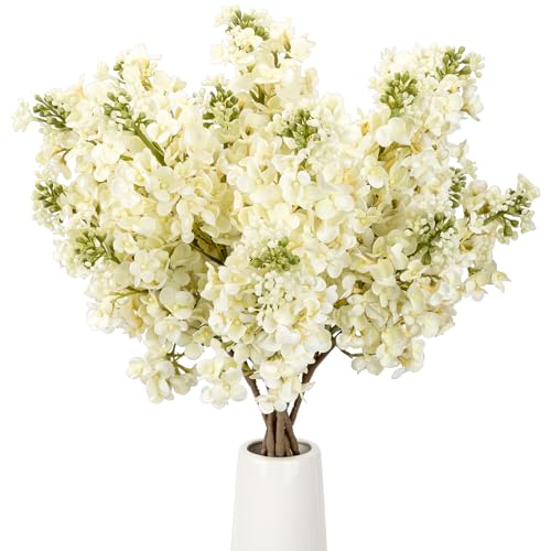 4PCS 25.6inch Lilac Artificial Flowers White Fake Delphinium Long Stem Silk Real Touch Flower Faux Lilac Floral Arrangement for Tall Vase Table Centerpieces Wedding Garden Home Decoration（White） - color: 25.6inch White