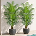 5ft Artificial Palm Tree Indoor Plant Tall Fake Tropical Paradise Palm Tree in Pot with Real Bark Design Faux Areca Palm Tree for Home Office Living Room Bedroom Farmhouse Modern Decor 2pcs - size: 5ft