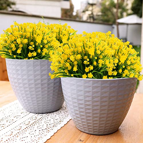 Outdoor Artificial Fake Flowers - 8 Bundles Plastic Flowers Outdoor Plants UV Resistant Faux Flowers for Indoor Outdoor Garden Hanging Porch Window Box Wedding Decor(Yellow) - color: Yellow, size: 8 Bundles