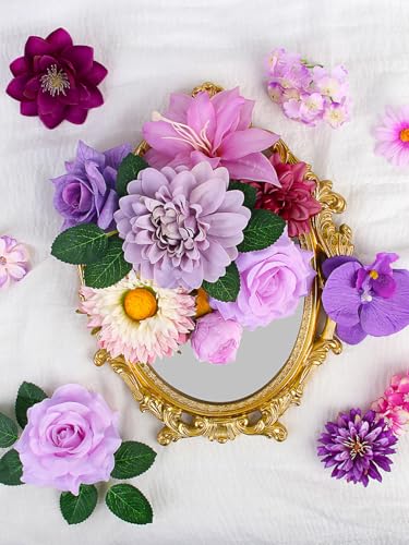 Fake Flowers Artificial Flowers Peonies Bulbous Chrysanthemum Daisy Hydrangea Sunflower Violets Dahlia Daffodils Epiphyllum Orchid Cherry Blossom Camellia Leyaron Floral Arrangements (Purple&Pink) - color: Royal Purple