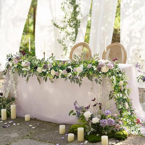 6FT Eucalyptus Garland with Flowers, 6 Pack Artificial Greenery Garland Hanging Summer Eucalyptus Garland Suitable for Table Wedding Backdrop Arch Wall Party UV Protected Indoor Outdoor Decor - size: 6 Pack