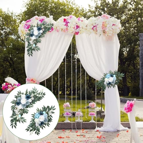 2 PCS Arch Flowers, Artificial Flowers for Wedding Arch Floral Swag Blue for Wedding Welcome Signs, Baby Shower, Venue Decorations, Banquet Receptions and Photo Backdrops
