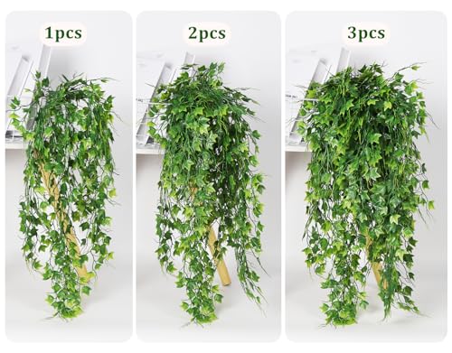 RECUTMS Artificial Plant Faux Plant Ivy Greenery Fake Hanging Plants Faux Greenery Plant Fake Ivy Leaf UV Resistant for Indoor Home Decor Outdoor Garden Yard Porch Wall Decoration 3 Packs（Green） - color: Green, size: Hanging Ivy