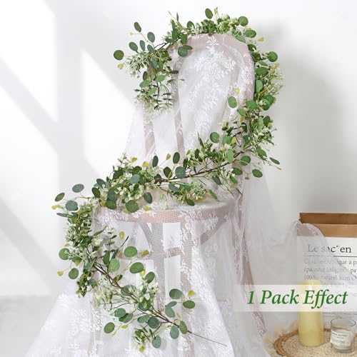 Artificial Eucalyptus Garland, Silver Dollar Eucalyptus Leaves Garland Faux Greenery Vine Green Garland for Mantel Baby Shower Wedding Party Home Decor (Style-04, 2PCS) - color: Style-04, size: 2PCS