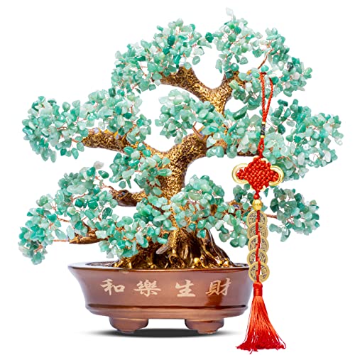 Natural Aventurine (1,251 Gemstone Count) Chakra Crystal Tree with Healing Properties - Home & Office Bonsai Feng Shui Money Tree Decoration for Luck, Success and Intelligence - 14" - color: Aventurine