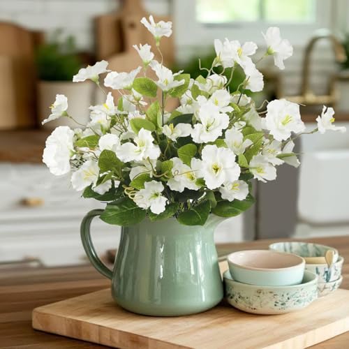 3 Pcs Artificial Flowers for Outdoors Hibiscus Spring Summer Decor White Artificial Tropical Flowers Realistic UV Resistant Silk Hibiscus Flowers for Outside Planter Front Door Porch Patio - color: White