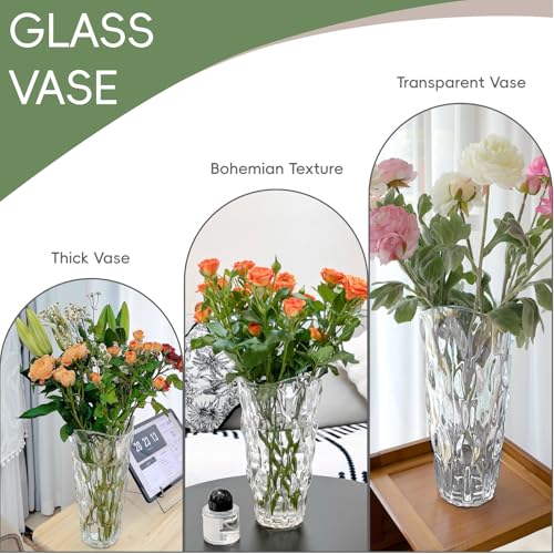 9.5" High Thickened Clear Glass Flower Vase for Home Decor, Dining Wedding Table Office Holiday Party Centerpiece Decoration - color: Clear-waterdrop Style