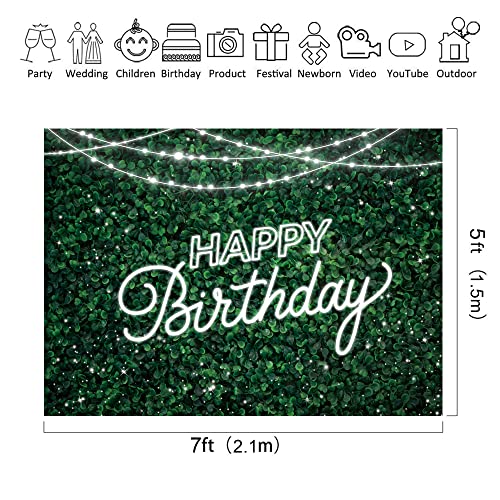 Riyidecor Green Leaves Happy Birthday Backdrop Jungle Safari Party Decorations Nature Green Rustic Lawn Leaves 7Wx5H Feet Photography Background Birthday Photo Studio Shoot - color: D-Green Birthday(White Light), size: 7Wx5H
