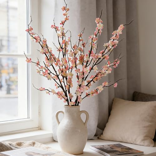 LESING 4pcs Cherry Blossom Flowers Artificial, Fake Silk Cherry Blossom Branches Tall Peach Blossom Flower Stems Arrangement for Wedding Home Office Party Decoration (Light Pink-2) - color: Light Pink-2