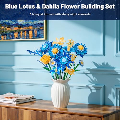 Starry Blooms Flowers Bouquet Building Set for Adults, Artificial Flower Compatible with Lego Botanical Collection, Christmas Valentine's Day Birthday Gift for Women Girl Girlfriend Home Decor - color: Starry Night