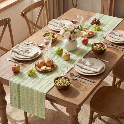 Artoid Mode Sage Green Farmhouse Woven Table Runner, Seasonal Holiday Rustic Kitchen Dining Table Decoration for Home Party Decor 12x72 Inch - color: Sage Green, size: 12" x 72", Table Runner