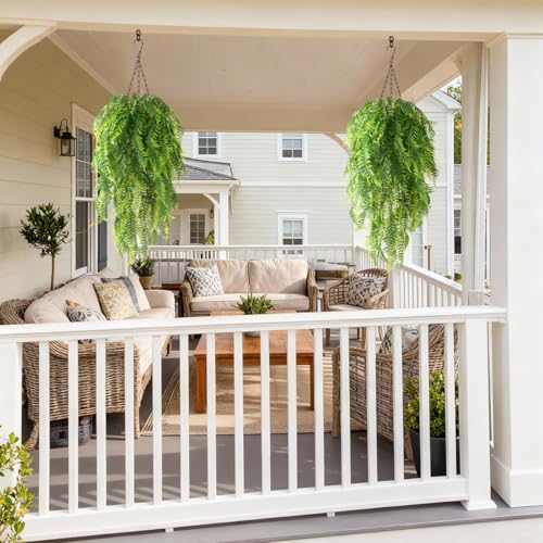ZFProcess Artificial Faux Hanging Plants Basket for Spring Outdoor Summer Decoration, Fake Persian Grass Plant UV Resistant Look Real for Outside Porch Home Patio Balcony Yard(Persian Grass) - color: B Green