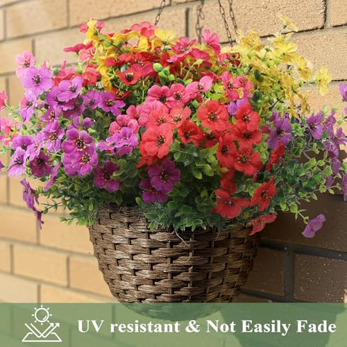 Artificial Flowers for Outdoors 12 Bundles, UV Resistant Colorful Fake Silk Flower Outdoor Planter Garden Decor Indoor Decorations - color: Mix Red Yellow Purple Hot Pink, size: 12PCS