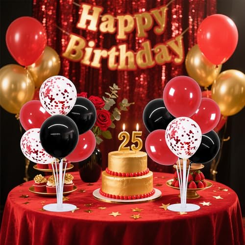 TONIFUL 4 Set Red and Black Balloon Centerpieces for Table,Balloon Stand Kit for Black Red Party Decor 2026 Graduation Wedding Chinese New Year Eve Birthday Party Decorations,Retirement - color: Black Red Confetti