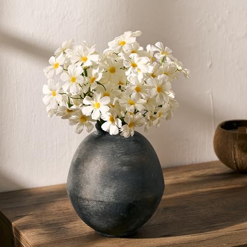 PORCER Ceramic Flower Vase, 6.22 Inch Rustic Farmhouse Vase Home Decor, Handcrafted Vintage Pottery Vase, Small Terracotta Vases for Living Room, Table, Shelf, Fireplace - Black Bronze - color: Black Bronze- 6.22"