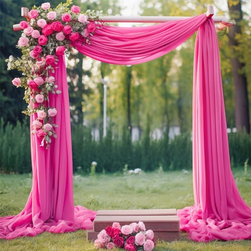 Wedding Arch Draping Fabric, 2 Panels 18FT Hot Pink Sheer Backdrop Curtain Chiffon Fabric Drapery Voile Scarf Draping Panels for Wedding Archway Ceremony Curtain Valance Party Decoration - color: Hot Pink Drapes Curtain, size: (2 Panels )6 Yards/36ft