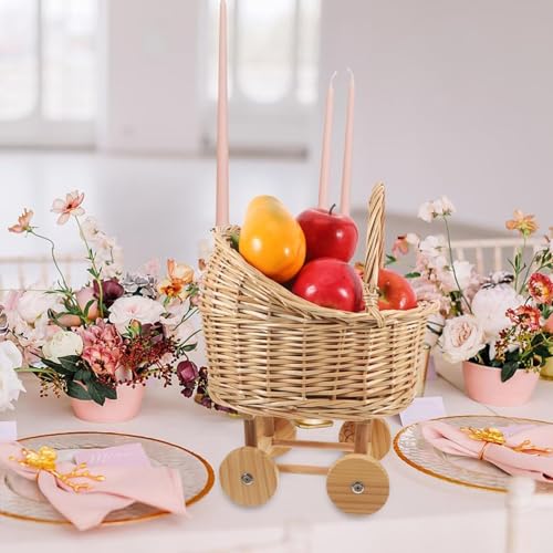 Woven Flower Basket Flower Girl Basket Wicker Basket Stroller Shaped Rattan Flower Basket with Handle Wood Baskets Woven Hand-Held Wicker Cachepot Storage Basket with Handle Wedding Home Decor