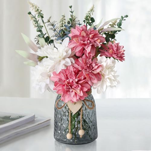 Leftover Faux Flowers in Vase,Artificial Flowers in Vase,Table Centerpieces for Dining Room,Flower Centerpieces for Tables,Fake Flowers,Kitchen Decor,Coffee Table Decor - color: Pink