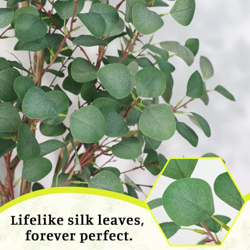 Artificial Eucalyptus Trees with White Planter, 8 FT Faux Eucalyptus Plants Indoor Tall Fake Floor Trees with Silk Leaves and Thick Trunk for Living Room Bedroom Corner Home Office Decoration - size: 8ft