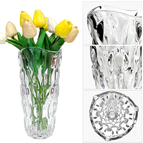 9.5" High Thickened Clear Glass Flower Vase for Home Decor, Dining Wedding Table Office Holiday Party Centerpiece Decoration - color: Clear-waterdrop Style
