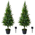 2 Packs of Fake Cypress Plants with Lights, 4FT Artificial Cedar Pruning Tree, with Flowerpot, UV Resistant Artificial shrubs, Suitable for Outdoor and Indoor Front Porch Gardens - size: 4FT Cypress Plants