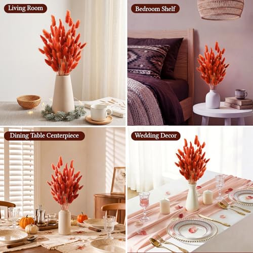 Uieke 17’’ Natural Bunny Tails Dried Flowers, 50 Pcs Dried Lagurus Ovatus, Dried Burnt Orange Pampas Grass Decor for Farmhouse Flower Arrangements Wedding Home Boho Party Decorations - color: Burnt Orange-50pcs