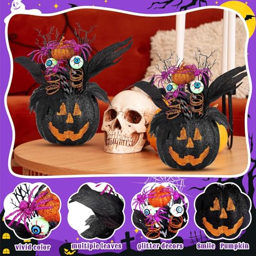Giegxin 2 Pack Halloween Table Centerpieces Decorations 14'' x 10'' Pumpkin Table Artificial Flowers Tabletop Decor with Spider and Eyeball Halloween Tabletop Decor for Home Kitchen Indoor Outdoor - style: Black Pumpkin
