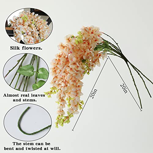 Dailisen 3 Strands 40'' Silk Amber Wisteria Artificial Flowers, Fake Wisteria Floral Hanging Plant Garland, for Home Decor, Party, Floor Vase, Balcony, Wedding Arrangement Decoration (Amber) - color: Amber