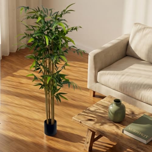 Kiko Artificial Plant Bamboo Tree -4 Ft Tall Fake Floor Plant with Plastic Pot for Office, Gymnasium Room, Living Room, Dinner Room, Shopping mall, and Other Decoration for Indoors - color: Gn