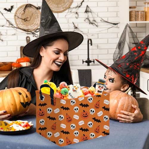 Halloween Ghost thriller basket,Empty Halloween basket,Horror and thriller decor,Trick or Treat Box for Boys and Girls,Horror decor(Bat pumpkin) - color: Bat pumpkin