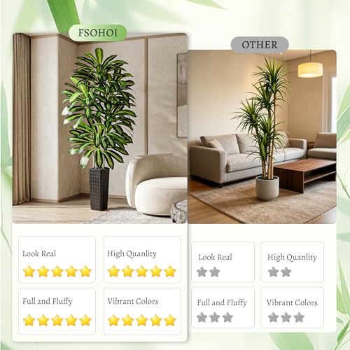 Artificial Dracaena Tree - 7FT Tall Fake Plants with Black Square Planter - Artificial Plants Indoor Floor Plant in Pot - Large Tropical Fake Yucca Potted Tree for Home Office Living Room Decor - color: Black, size: 7 FT