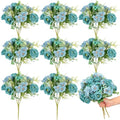 Yungyan 8 Pcs Wedding Artificial Rose Flowers Fake Roses Silk Hydrangea Berry Bouquet 12 Inch Faux Flowers for Bridal Wedding Party Floral Home Decoration Table Centerpieces(Teal Blue)