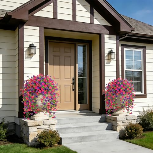 Fake Artificial Hanging Flowers for Outdoors Decoration, 2 PCS Faux UV Resistant Artificial Outdoor Flowers, Fake Plants Look Real Daisy No Fade Spring Decor for Porch Home Patio Balcony and Yard - color: Hanging Flower (Light Purple)