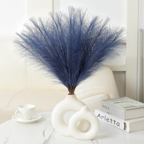 Ureymx Faux Pampas Grass Decor 17.7 Inch 30pcs, Artificial Pompas Grass Bulk Artificial Dried Flower Small Vase Filler for Boho Home Wedding Decoration (Blue) - color: Blue, size: 17 Inch 30 Pcs