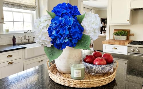 6PCS Large Silk Hydrangea Flowers, 20 in Full Faux Hydrangea Artificial Flowers with Stems Leaves for Fake Bouquets Home Wedding Party Centerpieces Arrangements Indoor Outdoor (Dark Blue) - color: Dark Blue