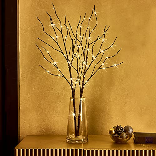 Fudios Lighted Brown Branches with Timer 32 in 100 LED for Vases Battery Operated, Artificial Willow Branch Twigs with Warm White Lights for Christmas Holiday Party Decor - color: Brown Willow Warm White, size: 1 SET