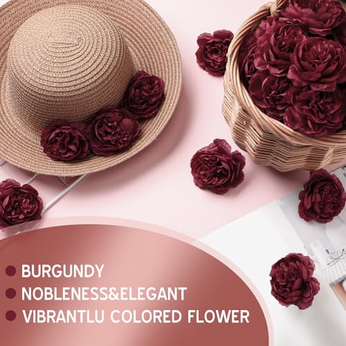Thiccywoov 50 Pcs Artificial Flowers, 3.2 Inches Silk Rose Head Flowers Fake No Stem for Wedding Bridal Bouquet Home Floral Decor DIY Centerpieces Arrangements Party Tables Decoration(Burgundy) - color: Burgundy