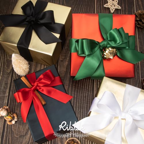 Ribbli Double Faced Black Satin Ribbon,1” x Continuous 25 Yards,Use for Bows Bouquet,Gift Wrapping,Floral Arrangement - color: Black, size: 1 inch