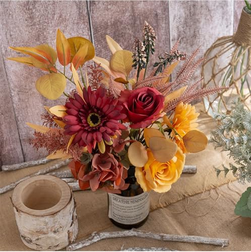 Artificial Flowers Artificial Plants Flowers Decoration Hydrangea Silk Flower Arrangements for Home Autumn Fall Bouquet Wedding Garden Festival Decor - color: Autumn Red