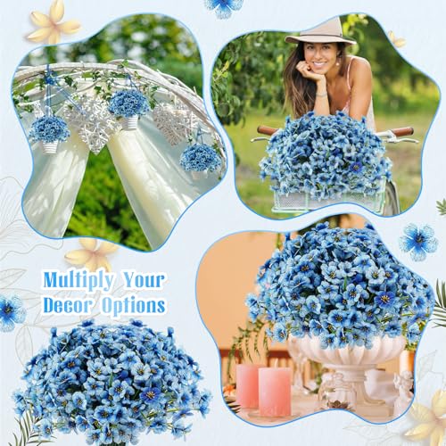 Lyrow 100 Bundles Violet Artificial Flowers, UV Resistant Faux Silk Flowers Outdoor, Fake Violet Bulk for Front Porch Hanging Garden Courtyard Farmhouse Home (Gradient Blue) - color: Gradient Blue