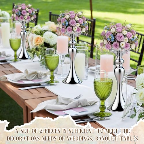 Sadnyy 2 Pcs Sliver Metal Flower Arrangements Stand Tall Wedding Centerpiece Stand Table Decor Flower Vase for Wedding Reception Event Party Dinner Home Decor(12.6 Inch) - size: 12.6 Inch