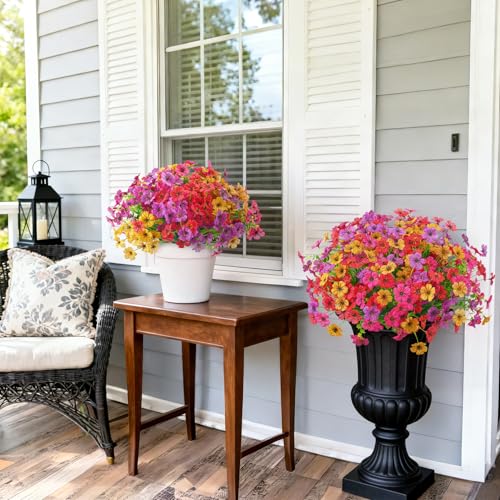 Ammyoo 16 Bundles Artificial Flowers for Outdoor Decoration, Fake Flowers No Fade UV Resistant Faux Silk Flower Plants for Outside Planters Garden Yard Porch Patio Balcony Indoor Decor(Mix) - color: 5 Colors（red, Purple, Yellow, Rose Red, Fuchsia)