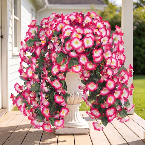 Sggvecsy Artificial Fake Hanging Flowers Plants for Outdoor Outside Spring Summer Decoration 4PCS Faux Silk UV Resistant Realistic Morning Glory Trailing Vines for Home Porch Patio Balcony(Pink) - color: Pink, size: 4Pcs