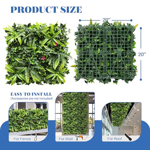 ECOOPTS 20"x20" Faux Ivy Privacy Fence Screen Artificial Boxwood Panels Topiary Hedge Plants for Indoor Outdoor Decoration, #7 Mixed Leaves, 6 Packs - color: #7 Mixed Leaves, size: 20"x20"