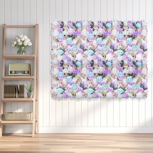 12 Pcs Artificial Flower Wall Panels Silk Dahlia Rose 3D Faux Flower Backdrop Panels Background Decorative for Wedding Celebrations Festive Party Home, 23.62 * 15.74in (Purple) - color: Purple