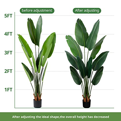 Yepdin Artificial Bird of Paradise Plant 5 Ft Tall Fake Banana Leaf Plant for Indoors and Outdoors,Faux Palm Tree with Plastic Pot for Office and Home Decor,L160 - style: 5 FT